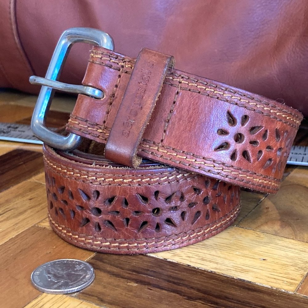 Vintage Aéropostale Brown Leather Belt Sz Small